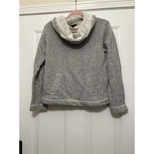 Eileen Fisher 100% Organic Cotton Sweater Women's XS Gray Beige Cowl Neck Pocket